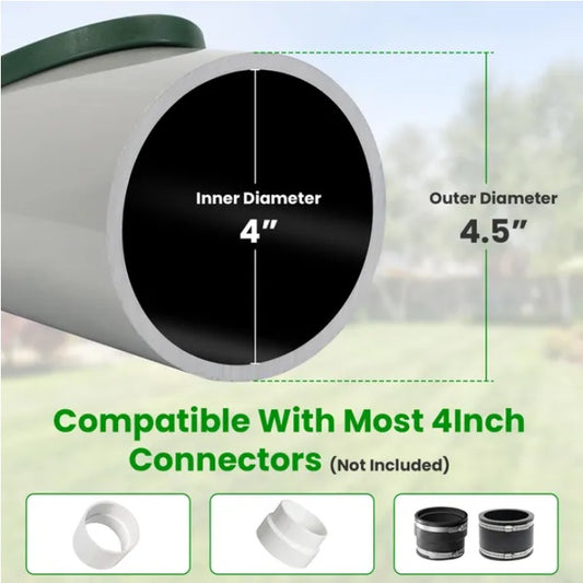 4-Inch Angled Lawn Drainage Pipe Connector – Durable Green Outdoor Water Flow Tube for Yard & Garden
