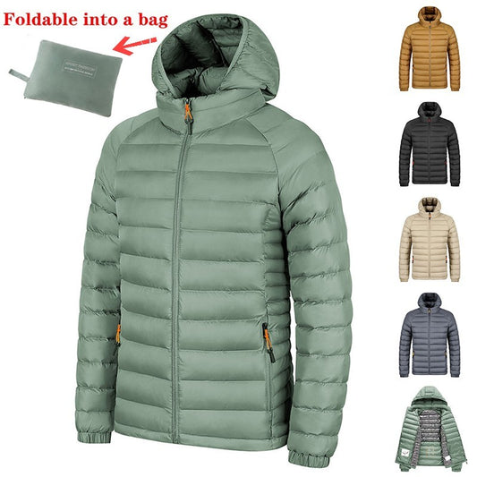 Men’s Lightweight Hooded Winter Jacket – Warm Zipper Coat with Pockets & Portable Design
