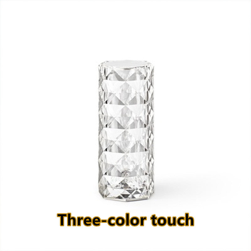 Nordic Crystal USB Table Lamp – Touch Dimming Diamond Night Light & Rose Projector for Bedroom Decor
