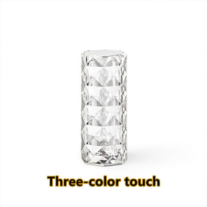 Nordic Crystal USB Table Lamp – Touch Dimming Diamond Night Light & Rose Projector for Bedroom Decor
