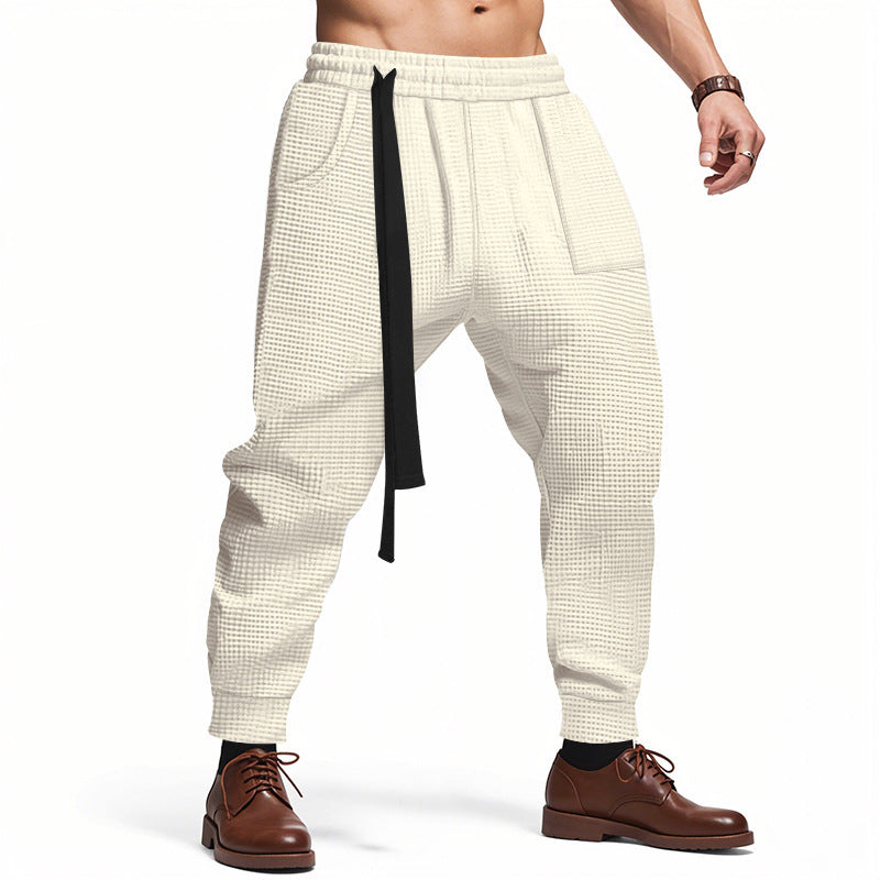 Men’s Casual Waffle Jogger Pants – Solid Hip Hop Streetwear Track Trousers, Harajuku Fashion
