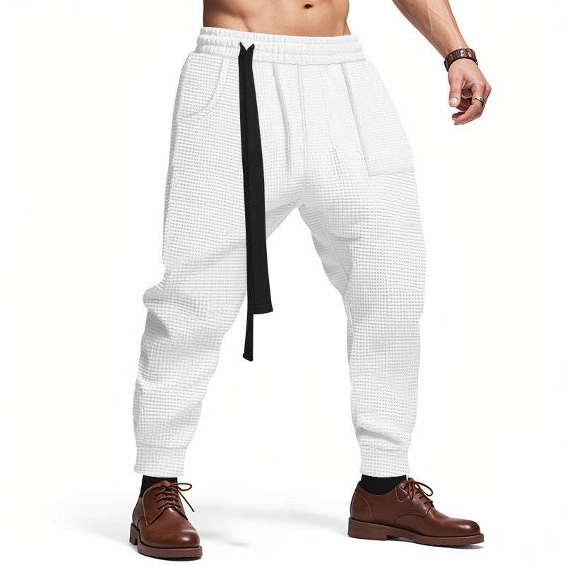 Men’s Casual Waffle Jogger Pants – Solid Hip Hop Streetwear Track Trousers, Harajuku Fashion