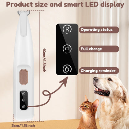 Waterproof Pet Paw Trimmer with LED Light & Display – Wide Blade Per Hair Clippers for Grooming