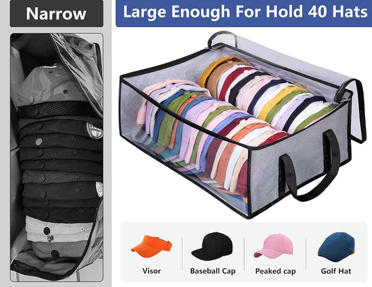 Hat Storage for Baseball Caps, Large Holds up to 40 Caps Wide Hat Organizer for Closet Snapback Holder, Grey