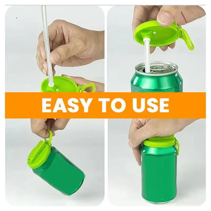 Reusable Soda Can Lid with Straw – Leak-Proof Cap & Stopper for Standard Soda, Juice & Cola Cans