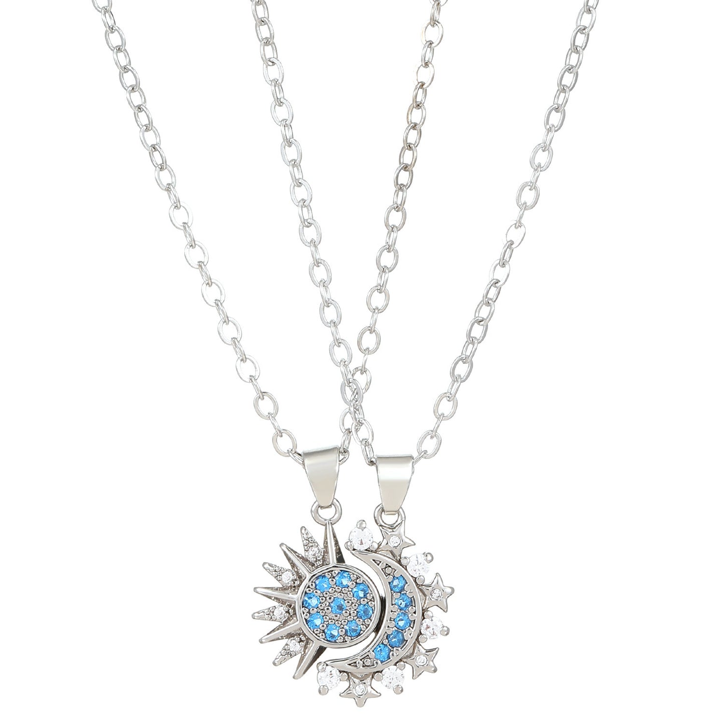 2pcs Sun & Moon Magnetic Couple Necklaces – Matching Clavicle Chain Pendants for Lovers