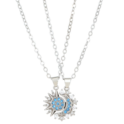2pcs Sun & Moon Magnetic Couple Necklaces – Matching Clavicle Chain Pendants for Lovers