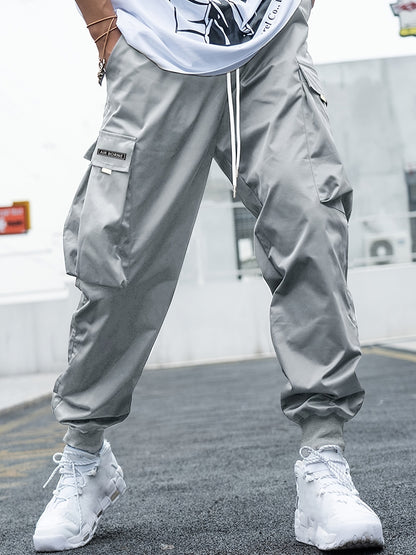 Men’s Multi-Pocket Cargo Pants – Casual Hip-Hop Streetwear Drawstring Trousers for Outdoor & Sports