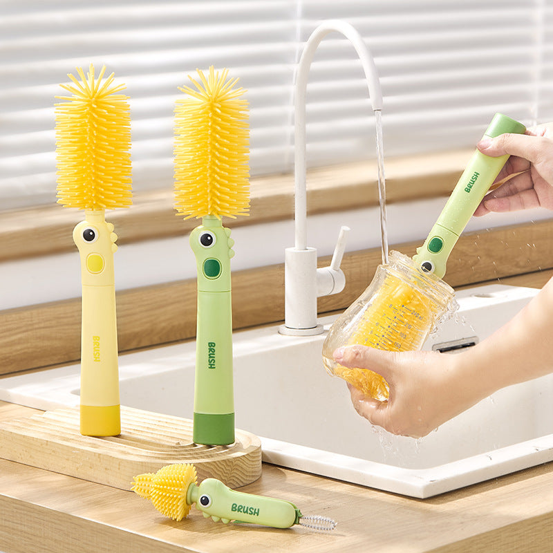 2-in-1 Little Dinosaur Silicone Cup Brush – Soft Bottle & Glass Cleaner for Kitchen Use