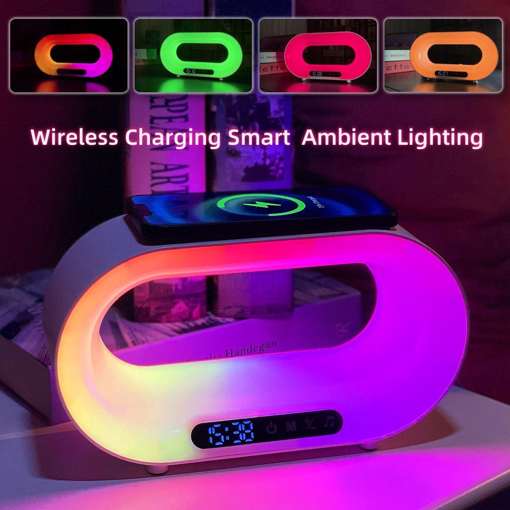 3-in-1 Smart LED Night Light – RGB Atmosphere Lamp, Wireless Charger & Alarm Clock with APP Control