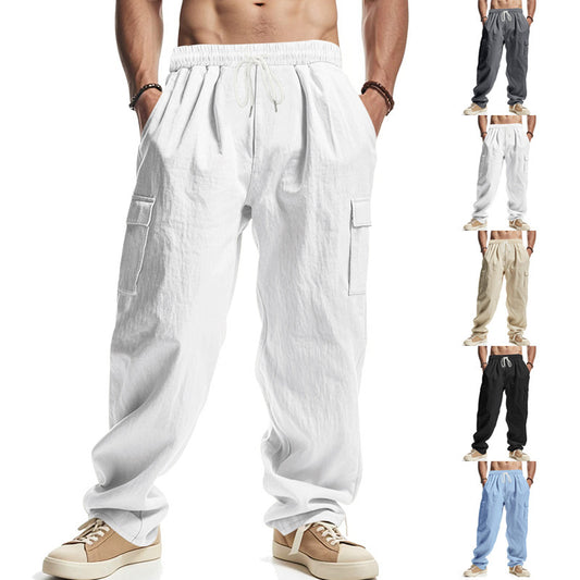 Men’s Multi-Pocket Linen Cargo Pants – Lightweight, Breathable Workwear Trousers for All Seasons