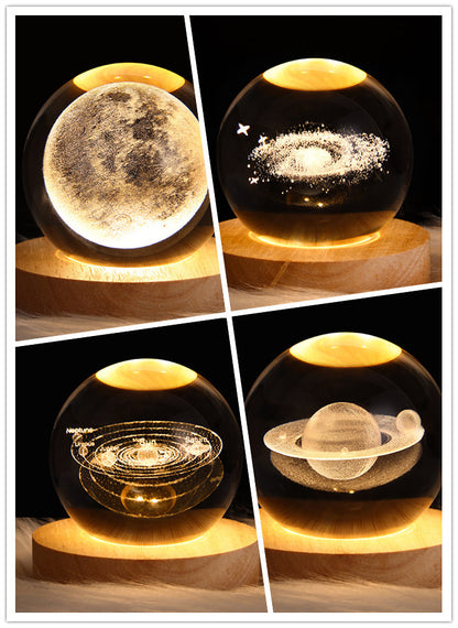 3D Galaxy Crystal Ball Night Light – LED Planet & Moon Table Lamp for Bedroom, Kids Room & Party Decor