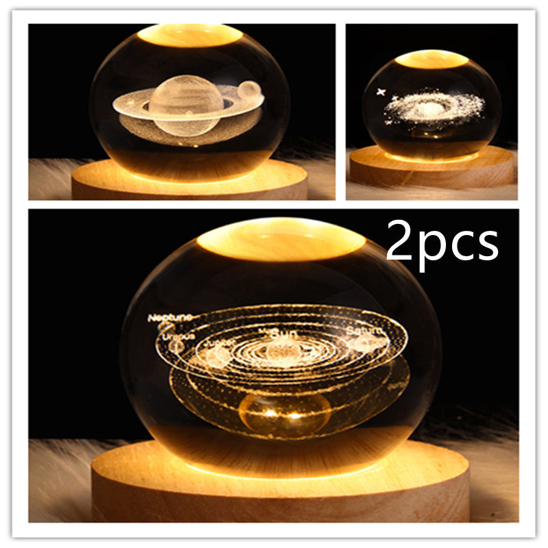 3D Galaxy Crystal Ball Night Light – LED Planet & Moon Table Lamp for Bedroom, Kids Room & Party Decor