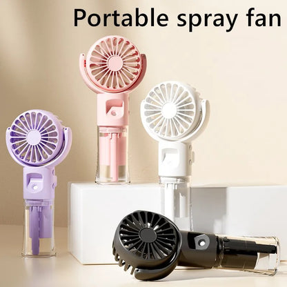 Portable Handheld Spray Fan – 4-Speed USB Rechargeable Mist Cooling Fan for Outdoor Summer Use