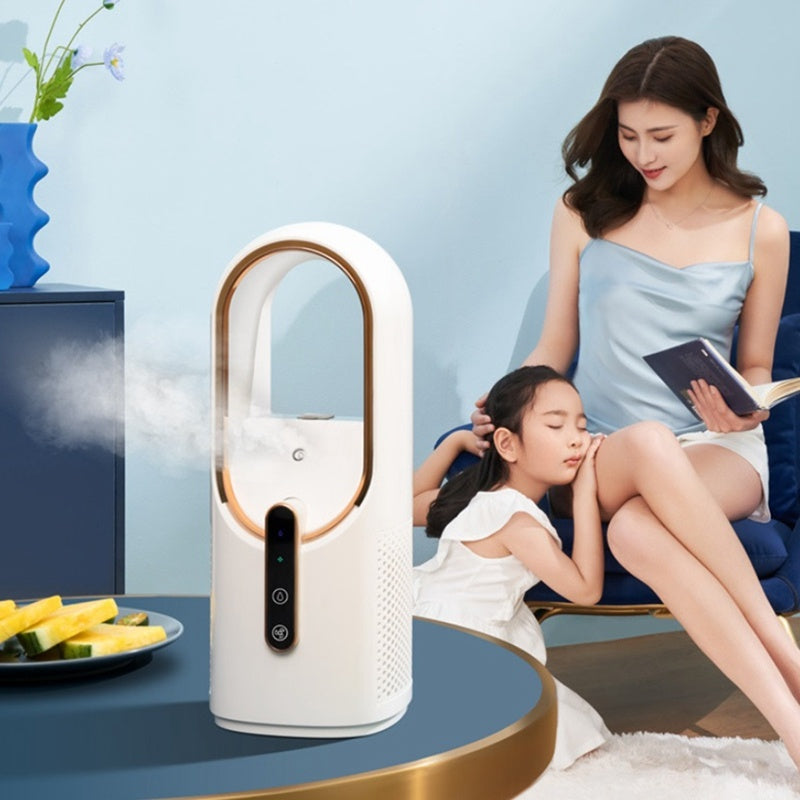 Bladeless Desktop Mini Fan with Humidifier – Silent USB Rechargeable Cooling Spray Fan