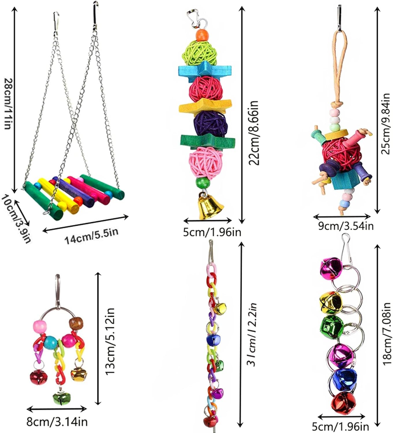 8 Pcs Bird Parakeet Cockatiel Parrot Toys, Hanging Bell Pet Bird Cage Hammock Swing Climbing Ladders Toy Wooden Perch Chewing Toy for Small Parrots, Conures, Love Birds, Finche