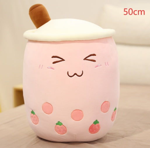 Cute Boba Tea Plush Pillow – Soft Strawberry Milk Tea Bubble Tea Stuffed Toy Cushion for Kids & Gifts