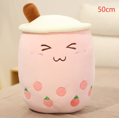 Cute Boba Tea Plush Pillow – Soft Strawberry Milk Tea Bubble Tea Stuffed Toy Cushion for Kids & Gifts