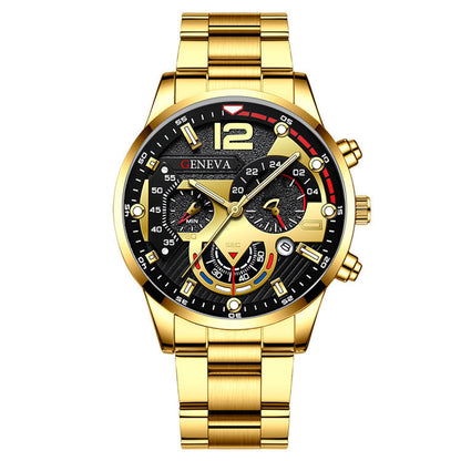 Men's 2-Piece Quartz Watch & Bracelet Set – Fashion Steel Strap Business Watch with Three-Eye Dial