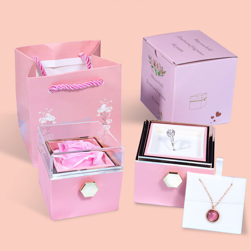 Rotating Rose Flower Gift Box – Creative Jewelry Packaging for Women.