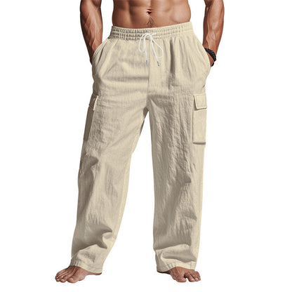Men’s Multi-Pocket Linen Cargo Pants – Lightweight, Breathable Workwear Trousers for All Seasons