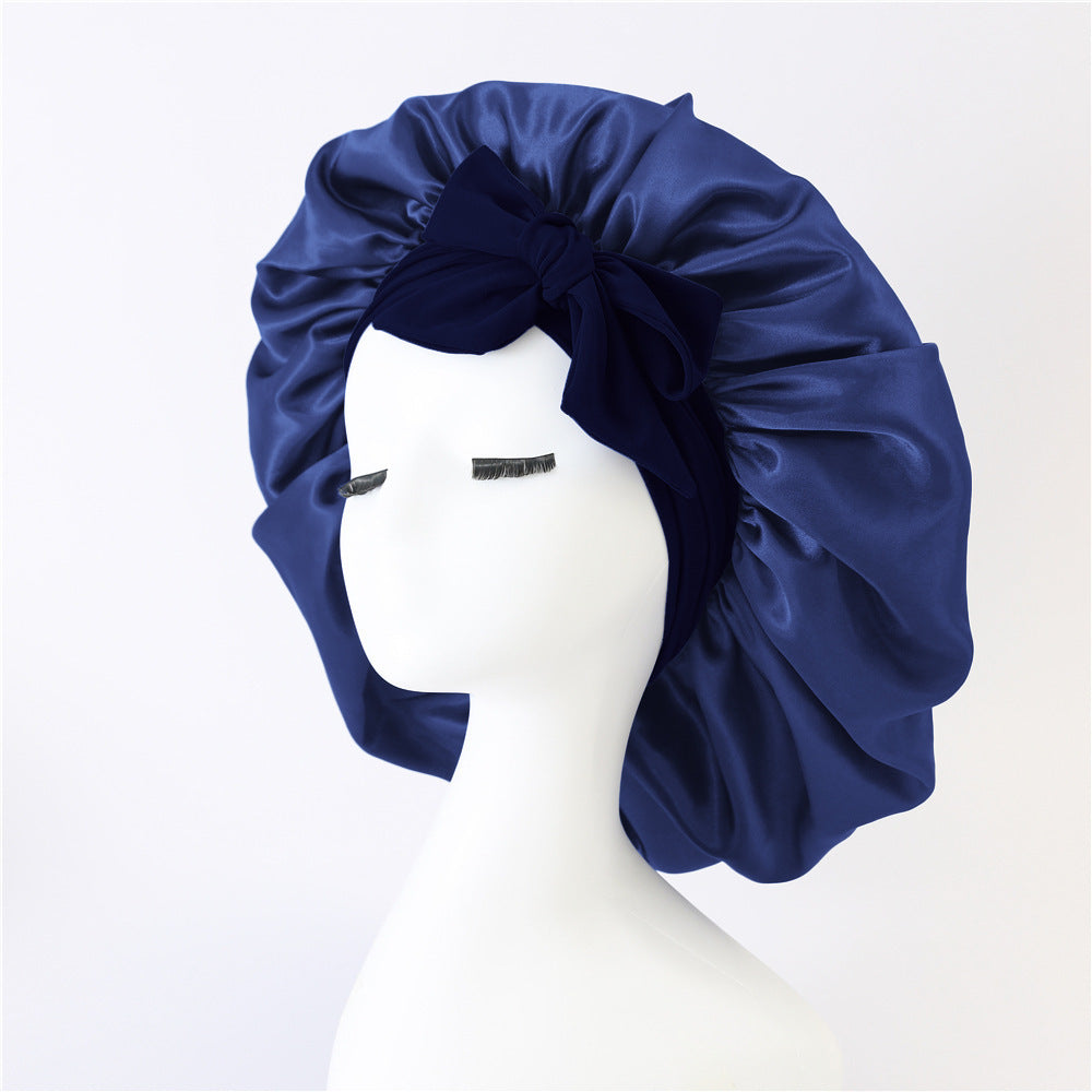 Silk Satin Sleep Bonnet for Women – Night Hair Cap with Tie Band for Curly & Natural Hair