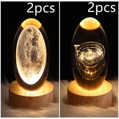 3D Galaxy Crystal Ball Night Light – LED Planet & Moon Table Lamp for Bedroom, Kids Room & Party Decor