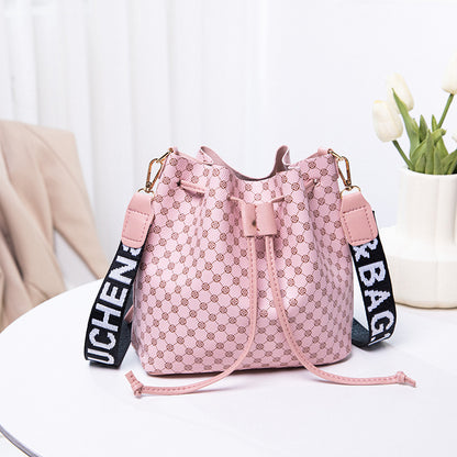 Printed PU Leather Bucket Bag – Multi-Layer Soft Shoulder & Crossbody Bag for Women