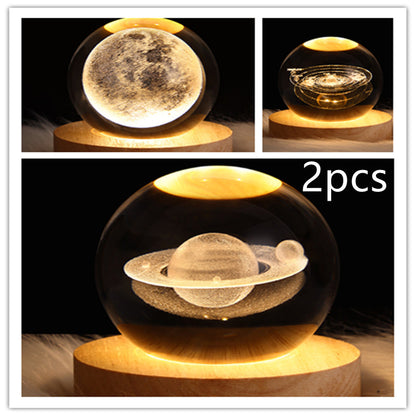 3D Galaxy Crystal Ball Night Light – LED Planet & Moon Table Lamp for Bedroom, Kids Room & Party Decor
