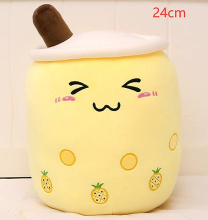 Cute Boba Tea Plush Pillow – Soft Strawberry Milk Tea Bubble Tea Stuffed Toy Cushion for Kids & Gifts