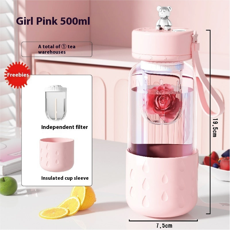 Magnetic Glass Tea Infuser Bottle – Leak-Proof Tumbler with Tea-Water Separation & Built-In Filter
