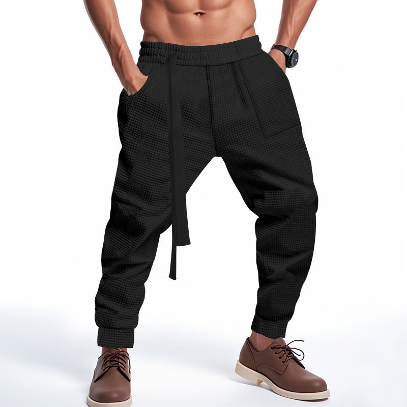 Men’s Casual Waffle Jogger Pants – Solid Hip Hop Streetwear Track Trousers, Harajuku Fashion