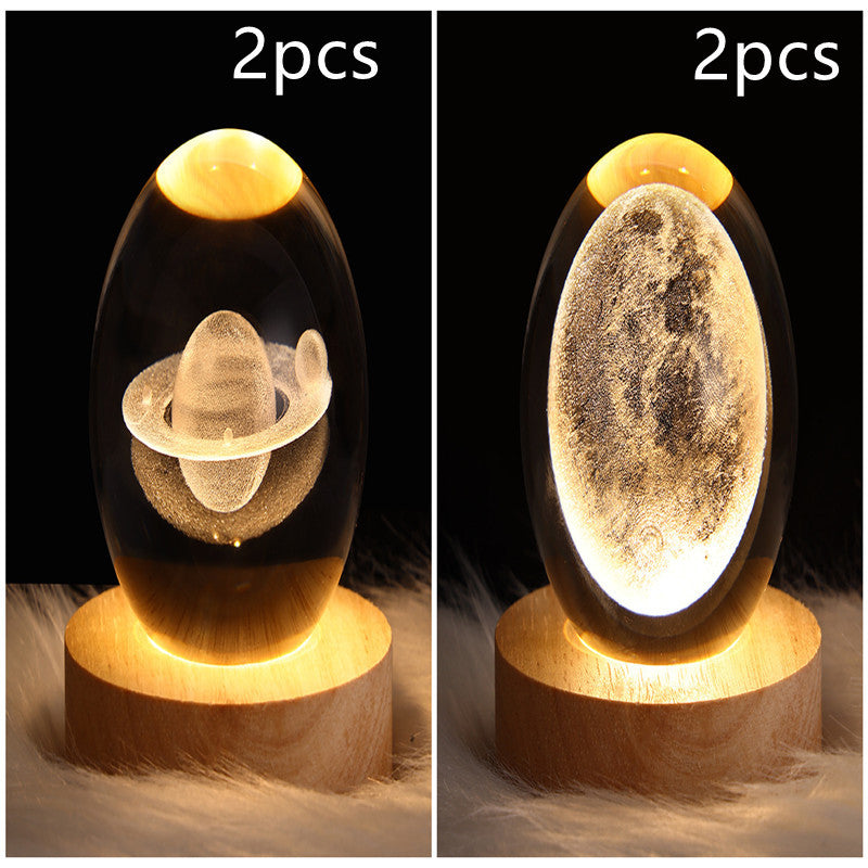 3D Galaxy Crystal Ball Night Light – LED Planet & Moon Table Lamp for Bedroom, Kids Room & Party Decor