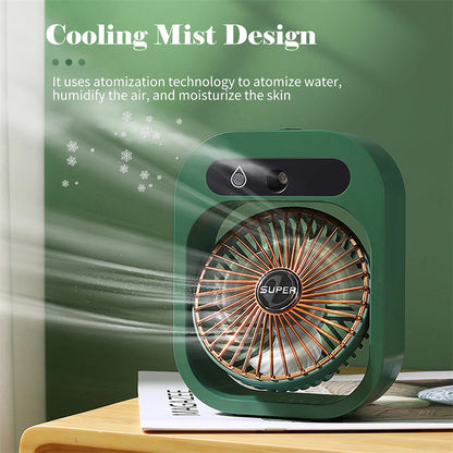 Portable USB Rechargeable Misting Fan – Air Cooler with 3 Speeds & Humidifier for Home & Desk