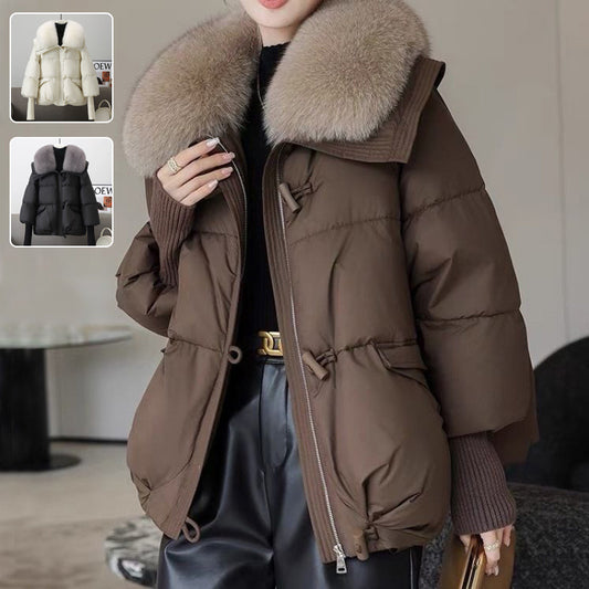 Women's Short Down Cotton-Padded Jacket – Thick Winter Coat with Fur Collar