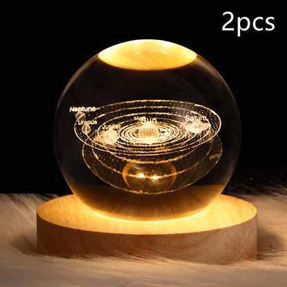3D Galaxy Crystal Ball Night Light – LED Planet & Moon Table Lamp for Bedroom, Kids Room & Party Decor