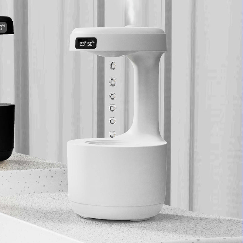 Anti-Gravity Water Drop Humidifier with Clock – Silent Aroma Diffuser, LED Display & Large Capacity for Bedroom or Office