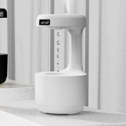 Anti-Gravity Water Drop Humidifier with Clock – Silent Aroma Diffuser, LED Display & Large Capacity for Bedroom or Office