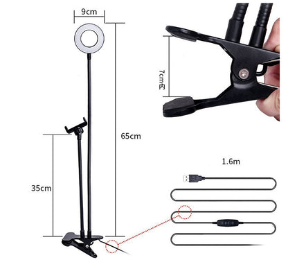 LED Selfie Ring Light with Adjustable Stand – 8cm Makeup & Live Streaming Light