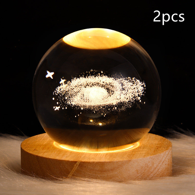 3D Galaxy Crystal Ball Night Light – LED Planet & Moon Table Lamp for Bedroom, Kids Room & Party Decor