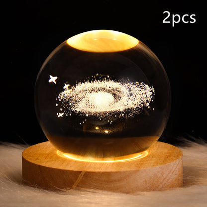 3D Galaxy Crystal Ball Night Light – LED Planet & Moon Table Lamp for Bedroom, Kids Room & Party Decor