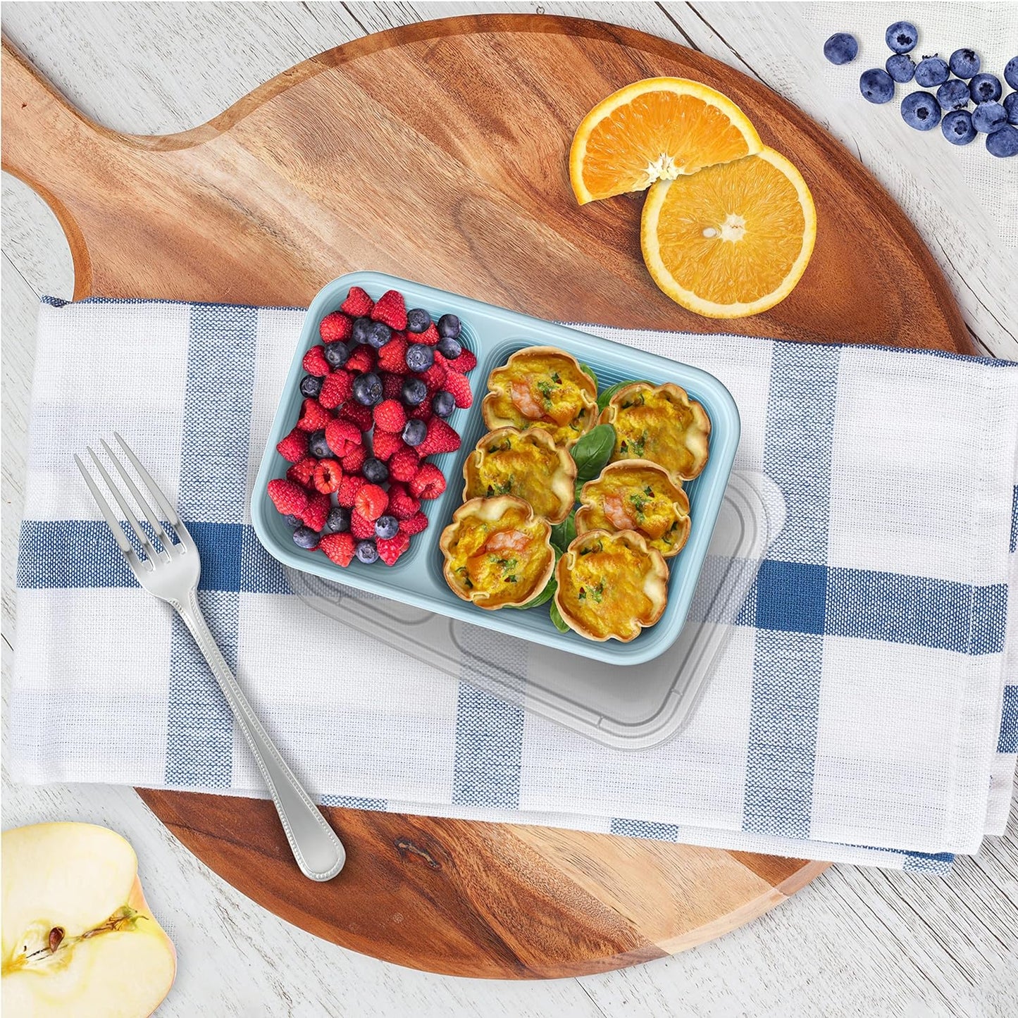 Prep - 2-Compartment Snack Containers with Custom-Fit Lids - Reusable, Microwaveable, Durable BPA -Free, Freezer and Dishwasher-Safe Meal Prep Food Storage - 10 Trays & 10 Lids (Sky)