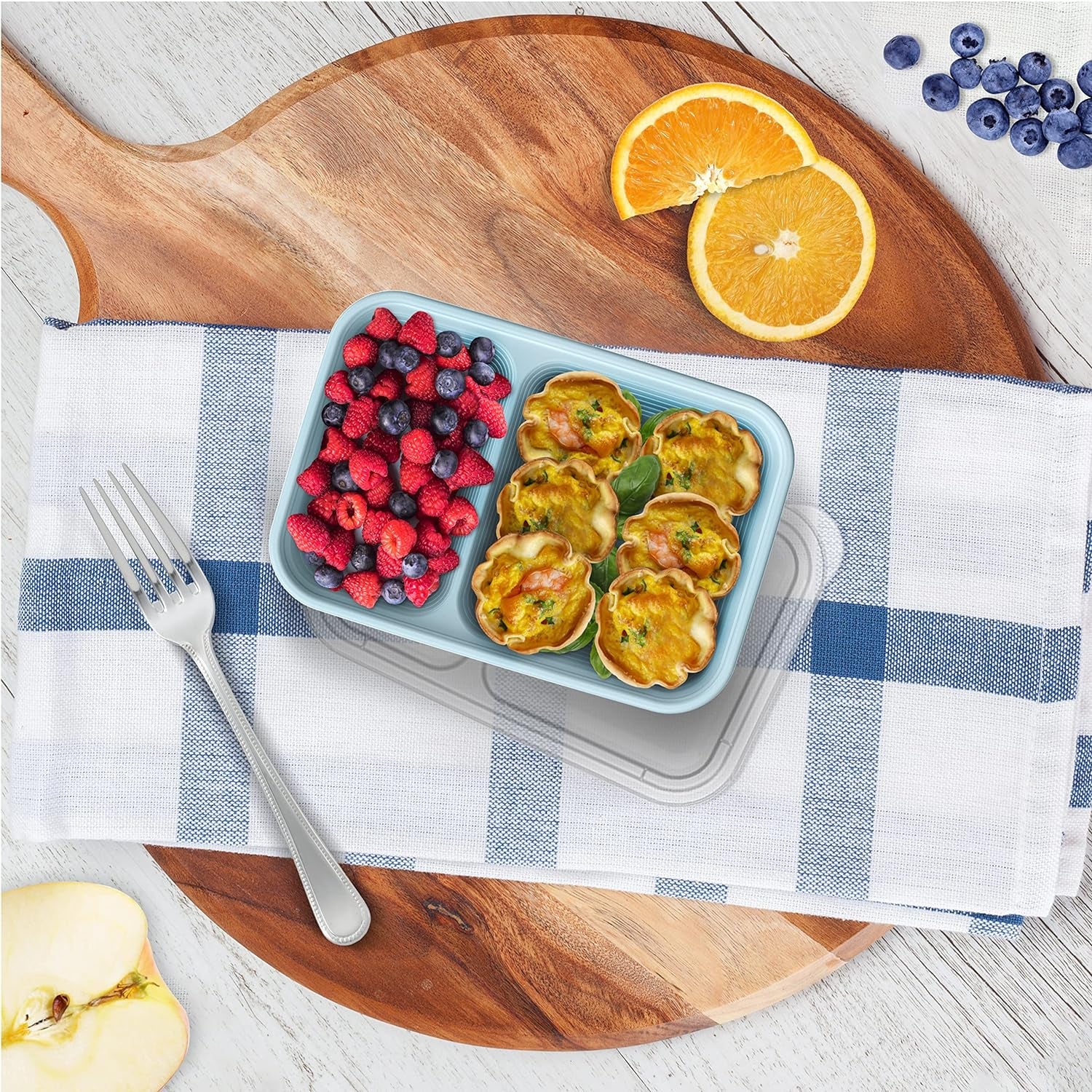 Prep - 2-Compartment Snack Containers with Custom-Fit Lids - Reusable, Microwaveable, Durable BPA -Free, Freezer and Dishwasher-Safe Meal Prep Food Storage - 10 Trays & 10 Lids (Sky)
