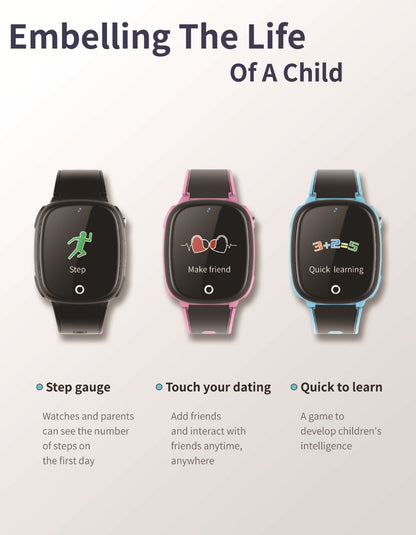 Kids Smartwatch with 1.44” Touch LCD, 2.5D Sapphire Screen, 2G GSM, IP68 Waterproof, SOS & GPS Locator