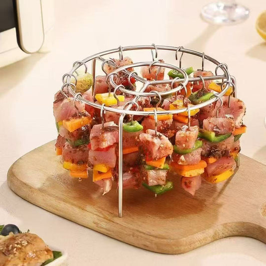 Universal Stainless Steel Vertical Grill Rack – Air Fryer Accessory for Skewers, Meat & Veggies