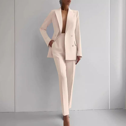 Women's Fashion Business Suit – Long Sleeve Blazer & Slim Fit Trousers Set