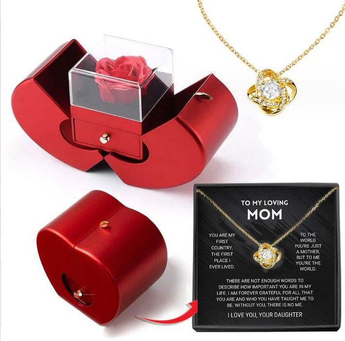 Eternal Rose Jewelry Box – Red Apple Gift Box with Artificial Rose Flower & Necklace for Girls