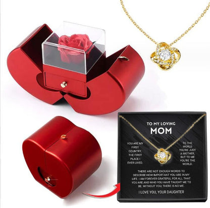 Eternal Rose Jewelry Box – Red Apple Gift Box with Artificial Rose Flower & Necklace for Girls