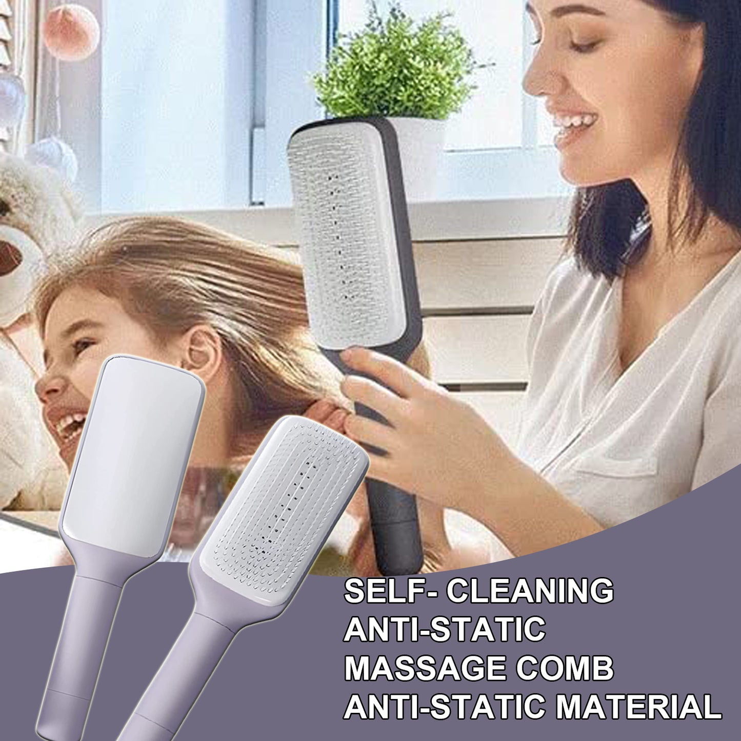 4-in-1 Self-Cleaning Hair Brush – Anti-Static Scalp Massage Comb with Rotating & Lifting Design