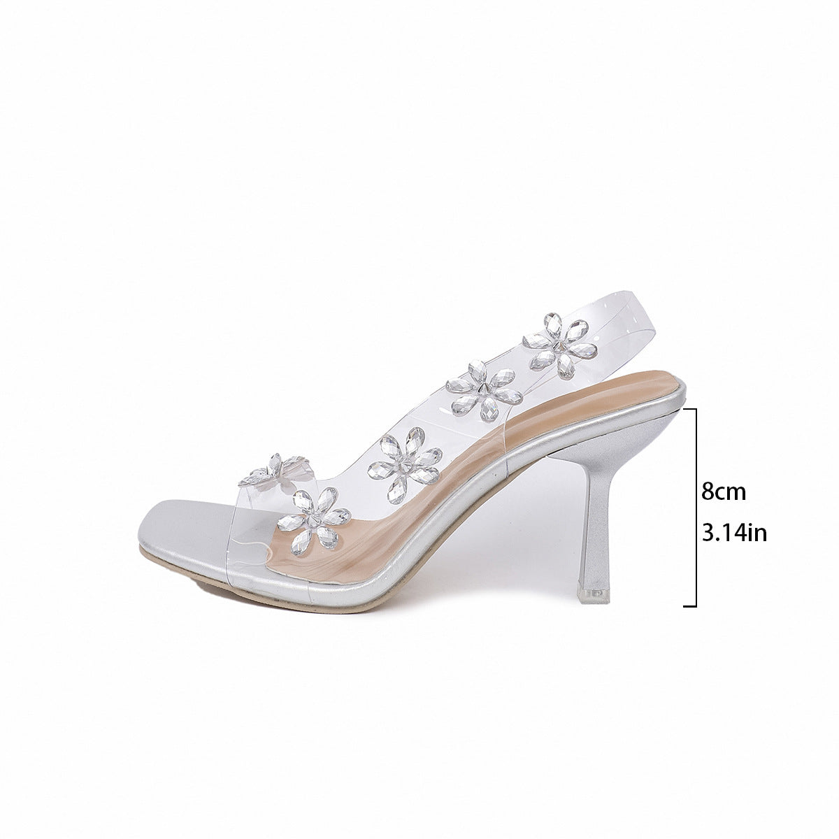 Women’s Transparent PVC Rhinestone Flower Sandals – Summer Slingback High Heels.